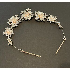 Crystal rhinestone & pearl floral bridal headpiece